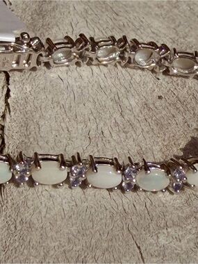 Natural Opal & Tanzanite Bracelet 925 Sterling Silver White Gold plated